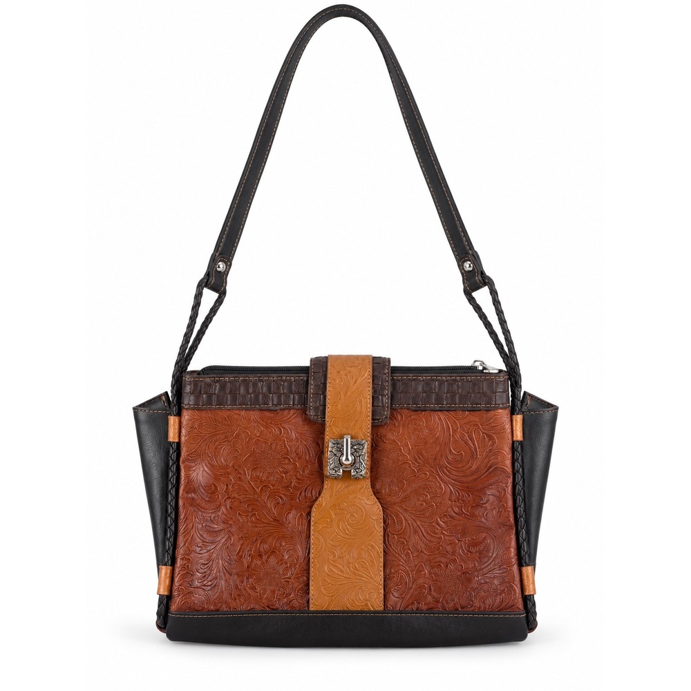Vintage Y2K Western Floral Embossed Boho Leather Crossbody Shoulder Bag Purse